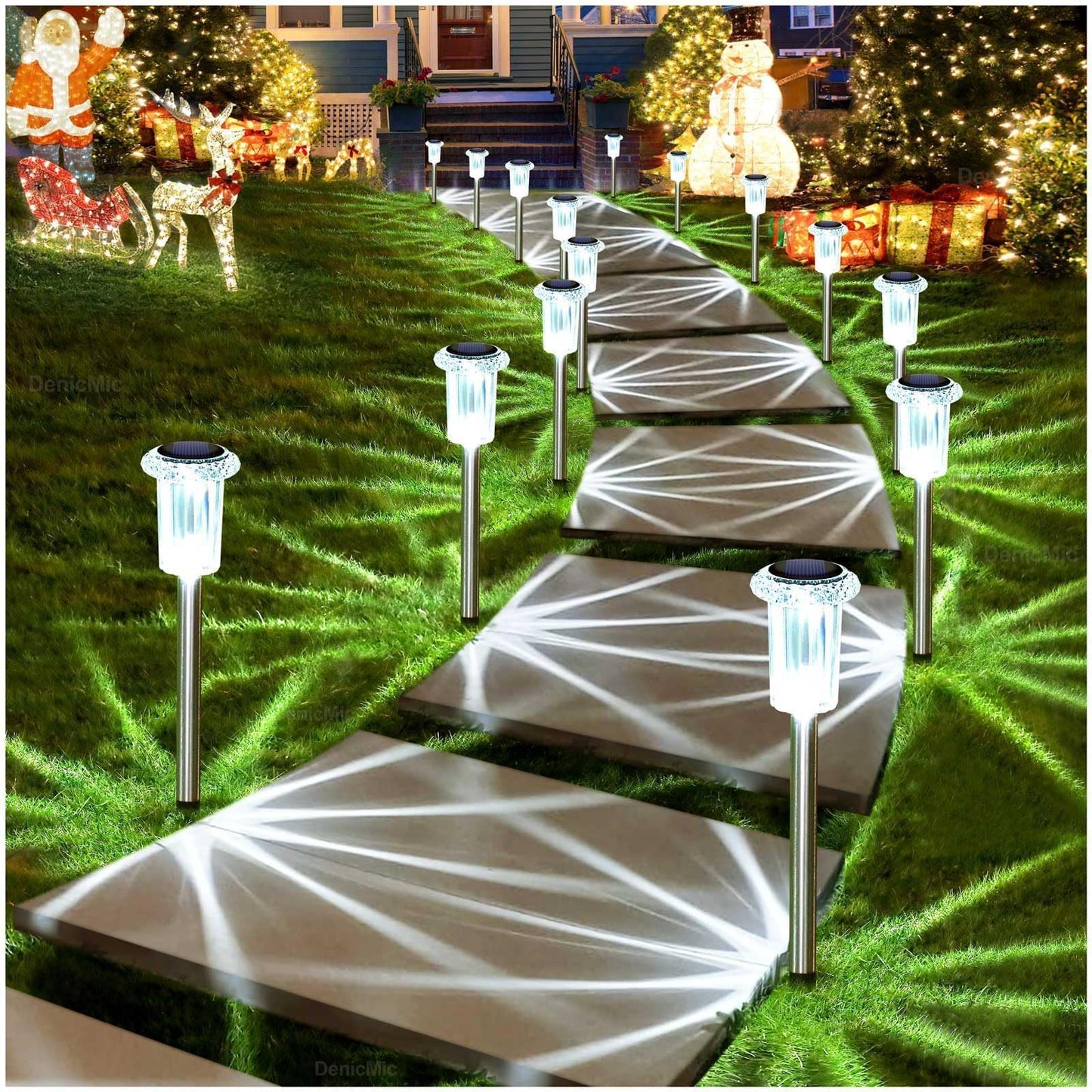 DenicMic Solar Lights Outdoor Pathway Lights 6000K LED Waterproof Acrylic Lamp Head Stainless Steel Stake for Yard Garden Landscape Path Walkway Driveway Patio Lawn (Cold White 10Pack)