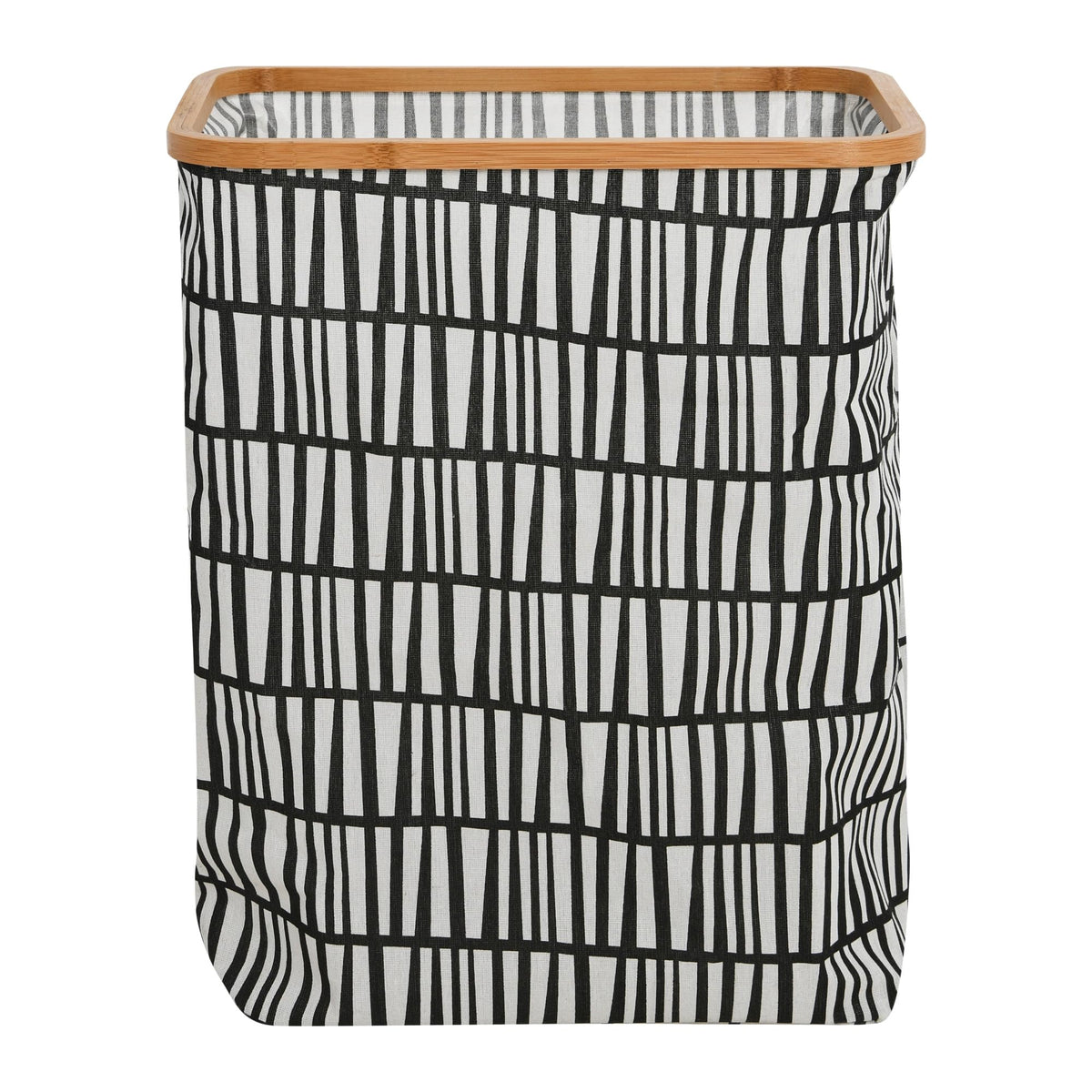 Household Essentials Bamboo Rimmed Rectangular Krush Hamper with Cutout Handles, Black and White