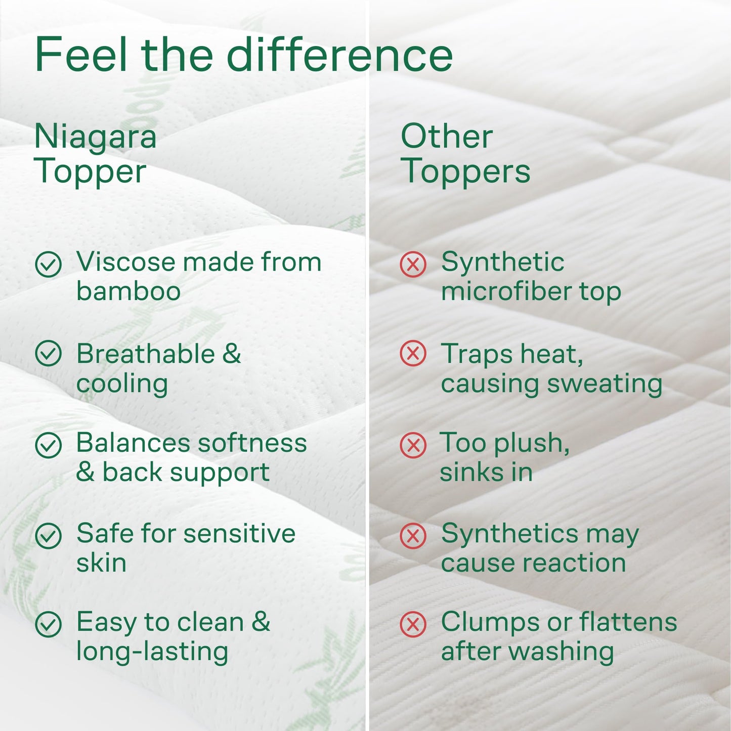 Ultra Soft Queen Size Mattress Topper - Viscose Made from Bamboo Pillow Top Mattress Pad for Back Pain Relief - Naturally Cooling for Hot Sleepers, Green