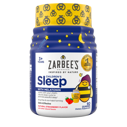 Zarbee's Children's Sleep Gummies with Melatonin, Non-Habit Forming Children's Sleep Gummies Work with Natural Sleep Cycles to Promote Peaceful Sleep, Drug-Free, Natural Strawberry, 60 ct