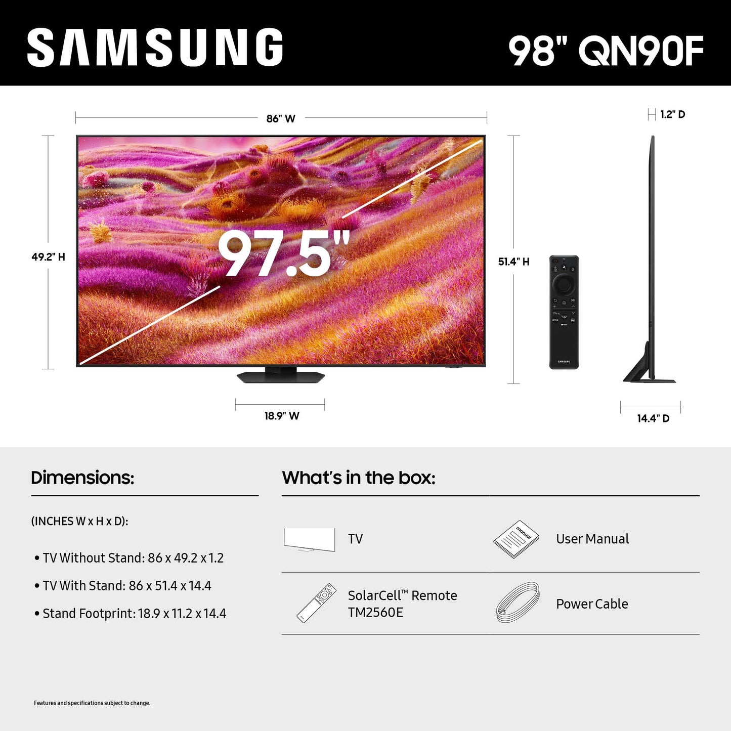 Samsung 98-Inch Class Neo QLED 4K QN90F Series, Vision AI, Mini LED Smart TV (2025 Model, 98QN90F) Neo Quantum HDR+, Object Tracking Sound+ w/Dolby Atmos, Glare Free, Gaming Hub, Alexa Built-in