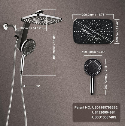 High Pressure Rain Shower Head: Upgrade Shower Heads with Handheld Spray Combo with Fixed Showerhead and 10 Sprays Handheld Shower Head, Detachable Shower head Built-in Magnetic Docking and Power Jets