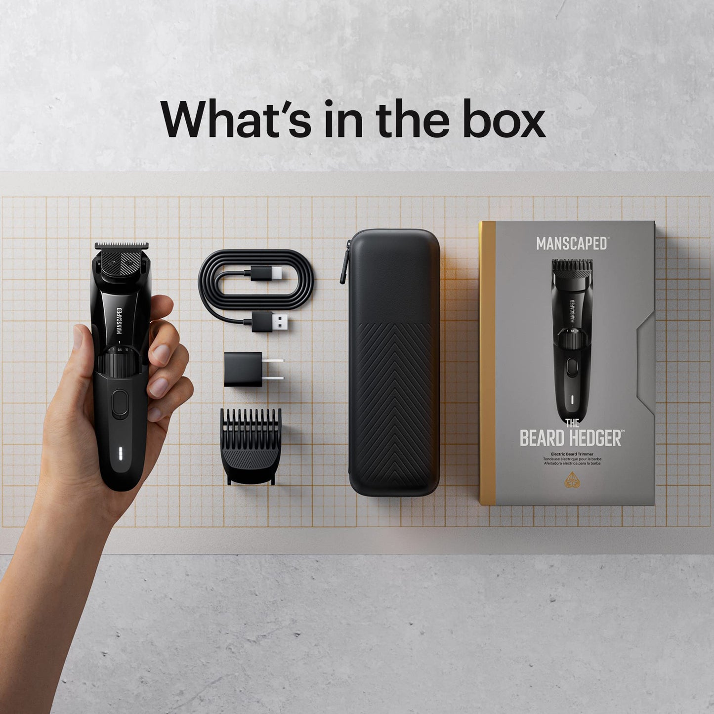 MANSCAPED® The Beard Hedger® Premium Men's Beard Trimmer, 20 Length Adjustable Blade Wheel, Stainless Steel T-Blade for Precision Facial Hair Trimming, Cordless Waterproof Wet/Dry Clipper