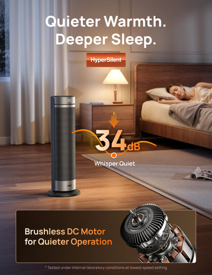 DREO Space Heater for Large Room, 23 Inch Electric Heaters for Indoor Use, 8 Safe Protection Tower, 70° Oscillation, PTC Ceramic with Thermostat and Remote, Quiet, 12H Timer, Bedroom, Office