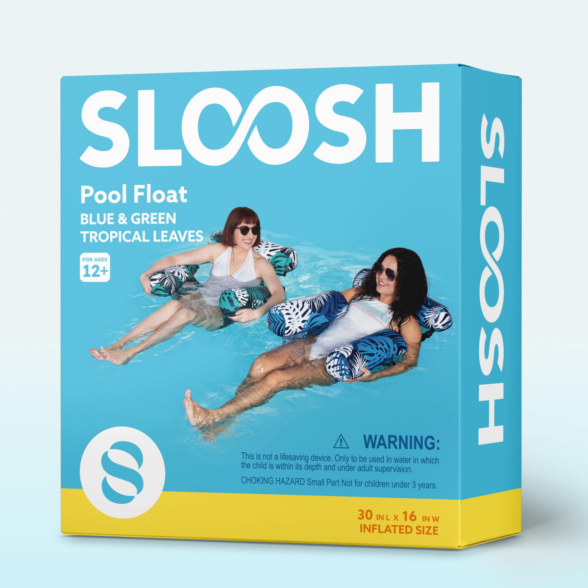 Sloosh Pool Floats Adult, 2 Packs Inflatable Pool Lounge Chairs,Blow up Hammock Pool Noodles Floats for Adults,Floating Water Chair for Pool Party Lake River Water Fun(Tropical Leaves-Green,Blue)
