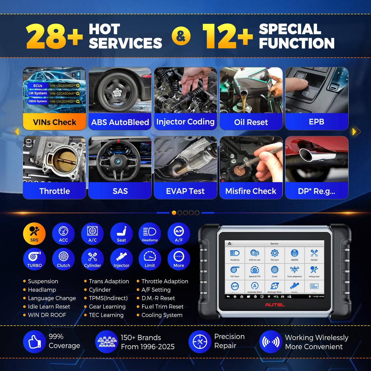 Autel Scanner MaxiCOM MK808BT PRO, 2025 2.0 Full Bidirectional Diagnostic Tool as MK900 MX900 MK900BT, Pro Ver. of MK808S MX808S, 3000+ Test, 28+ Service, All System, Brake Bleed, Injector Coding, FCA