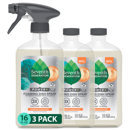 Seventh Generation Foaming Dish Spray, 3 Refills and 1 Sprayhead, 16 Fl Oz (Pack of 3)