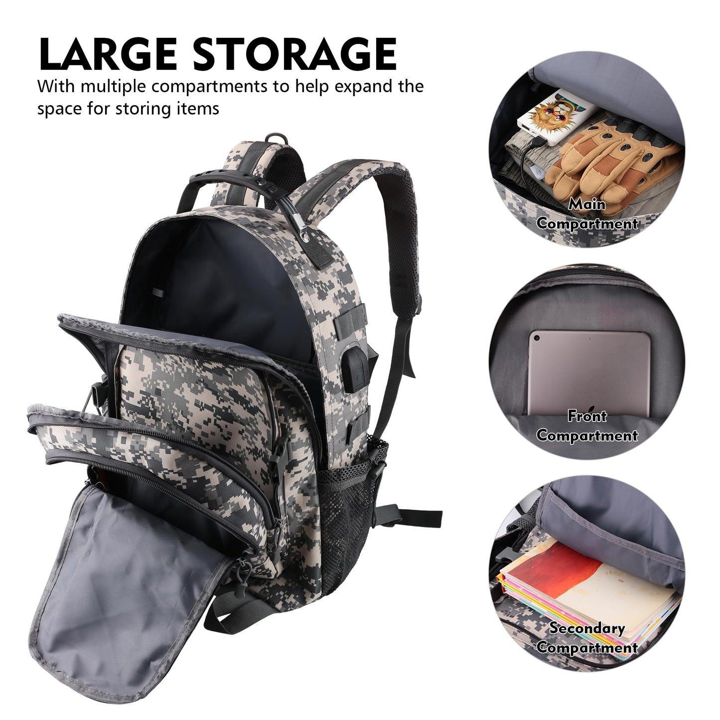 aiGear Tactical Backpack for Men, 35L Military Backpack, 3-Day Bug Out Bag for Camping Hiking Hunting with Molle System Army Daypack (35L ACU)