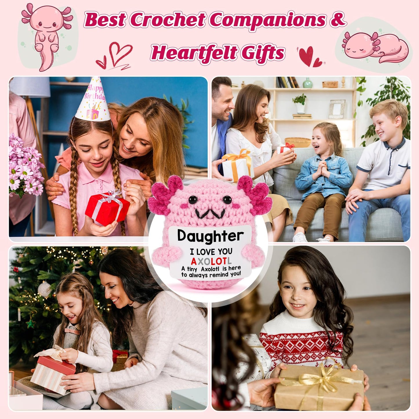 WEYON Teen Girl Gifts Trendy Stuff, Crochet Axolotl Daughter Gift from Mom for Birthday, Christmas, Valentines, Easter Basket Stuffers for Tweens Kids