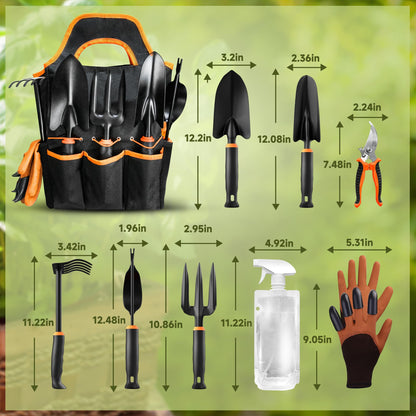 LEDERA Garden Tool Set 10Pcs, Heavy Duty Gardening Tool Set, with Non-Slip Rubber Grip, Durable Garden Tools Organizer Handbag, Outdoor Hand Tools, Ideal Gardening Tool Kit Gifts for Women and Men