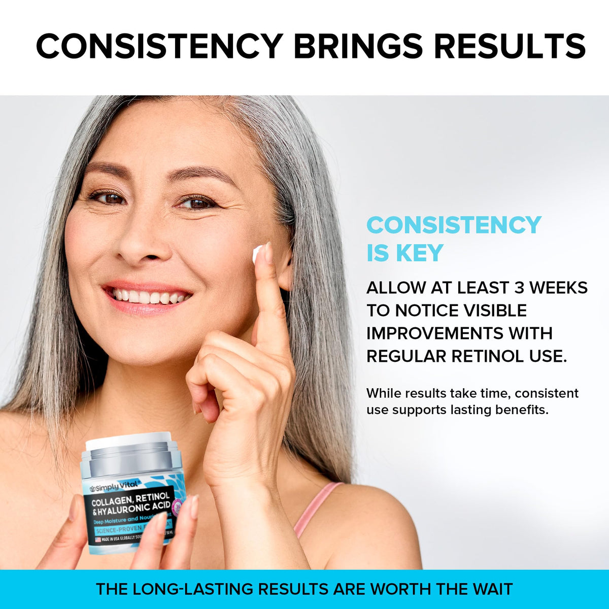 SimplyVital Collagen, Retinol & Hyaluronic Acid Cream - Anti-Aging Face Moisturizer for Face, Firming Skin Care Neck & Décolleté - Made in USA, Daily Moisturizer Face Cream Day & Night - 1.7 fl.oz.