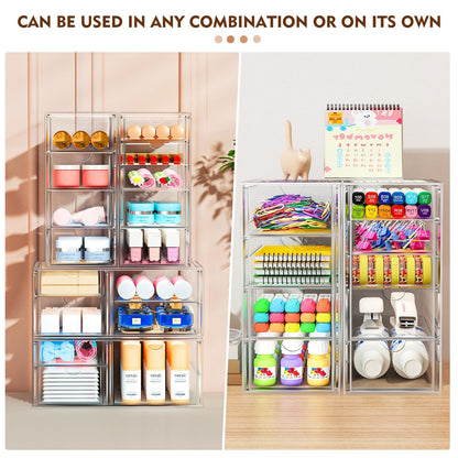 ARSTPEOE 22 Drawers, Acrylic Desk Makeup Organizer, Plastic Drawers Organizer, Stackable Storage Solution for Makeup, Dresser, Office, Bathroom Clear Plastic Craft and Bead Storage Cabinet