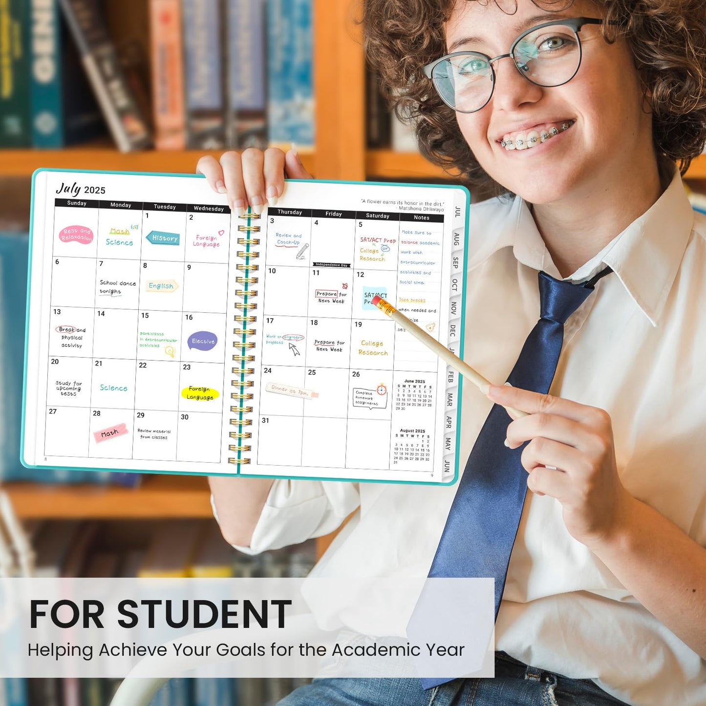 Academic Planner 2025-2026 For Women & Men, Monthly and Weekly Calendar Planner, Jul 2025 - Jun 2026, A5 (6.3" x 8.5"), Teacher Student Planning Book with Tabs, Ideal for Office School Supplies - Aquamarine