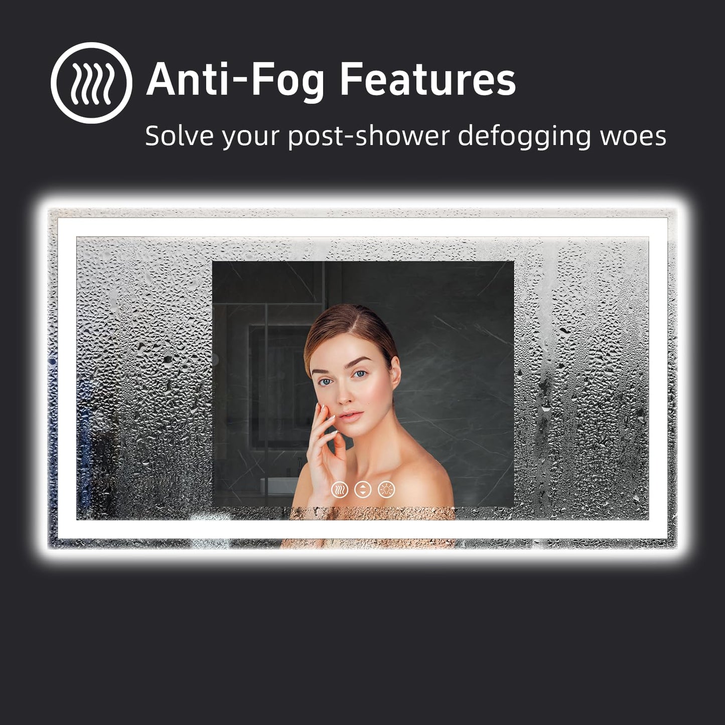 miskerm 55"x 30" LED Bathroom Mirror with Lights, Double Lighting Sources Dimmable, Anti-Fog Vanity Mirror with Lights, Lighted Bathroom Vanity Mirror for Wall Tempered Glass (Horizontal/Vertical)