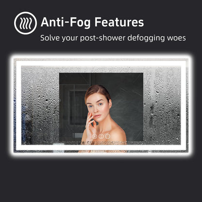 miskerm 55"x 30" LED Bathroom Mirror with Lights, Double Lighting Sources Dimmable, Anti-Fog Vanity Mirror with Lights, Lighted Bathroom Vanity Mirror for Wall Tempered Glass (Horizontal/Vertical)