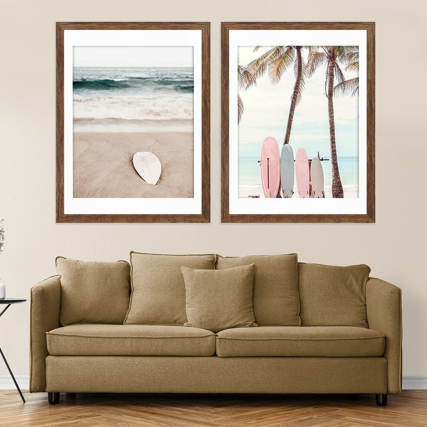 Hongkee 24x30 Frame Set of 2, Rustic Brown Wood Style - Display 18x24 Picture Frame with Mat or 24 x 30 Poster without Mat, Wall Mounting Horizontal and Vertical