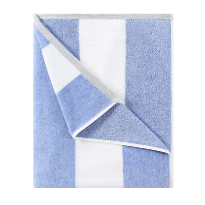 HENBAY Cotton Oversized Beach Towel - Large 70 x 35 Inch Pool Towel, Blue Striped Quick Dry Swimming Cabana Towel