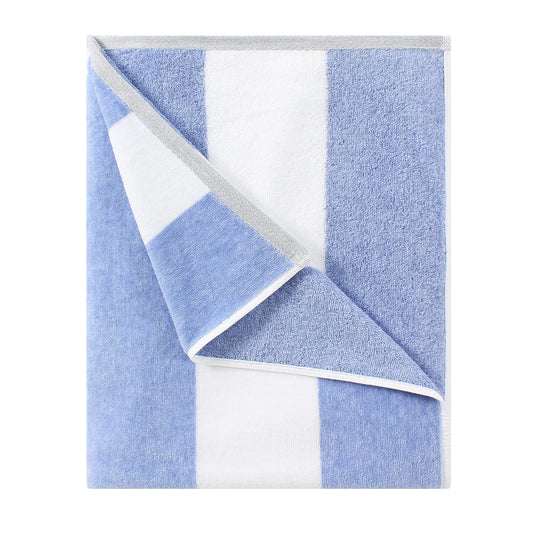 HENBAY Cotton Oversized Beach Towel - Large 70 x 35 Inch Pool Towel, Blue Striped Quick Dry Swimming Cabana Towel