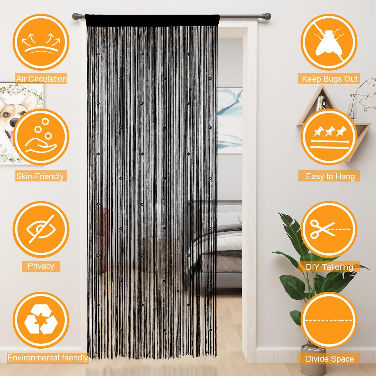 YIIBAII Beaded Curtain Beaded Curtains for Doorways Crystals Suitable for Interior Hanging Decoration and Partitions Closet Curtains (39"x79", Black)