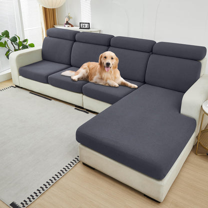 DISSA Waterproof Couch Cushion Covers, Washable Sofa Cushion Covers, Stretch Sofa Slipcovers, Thick Jacquard Fabric, Couch Sofa Covers for Pets Furniture Protector(3 Seaters + 1 Chaise, Grey)