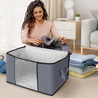 Fab totes 6 Pack Clothes Storage, Foldable Thick Fabric Blanket Storage Bags, Storage Containers for Organizing Bedroom, Closet, Clothing, Comforter, Grey