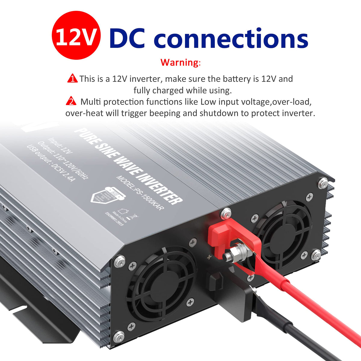 GIANDEL Power Inverter 1500W Pure Sine Wave DC 12V to AC 110V 120V with Dual AC Outlets & LED Dsiplay Remote Controller 2.4A USB Port for RVs Trucks Boats
