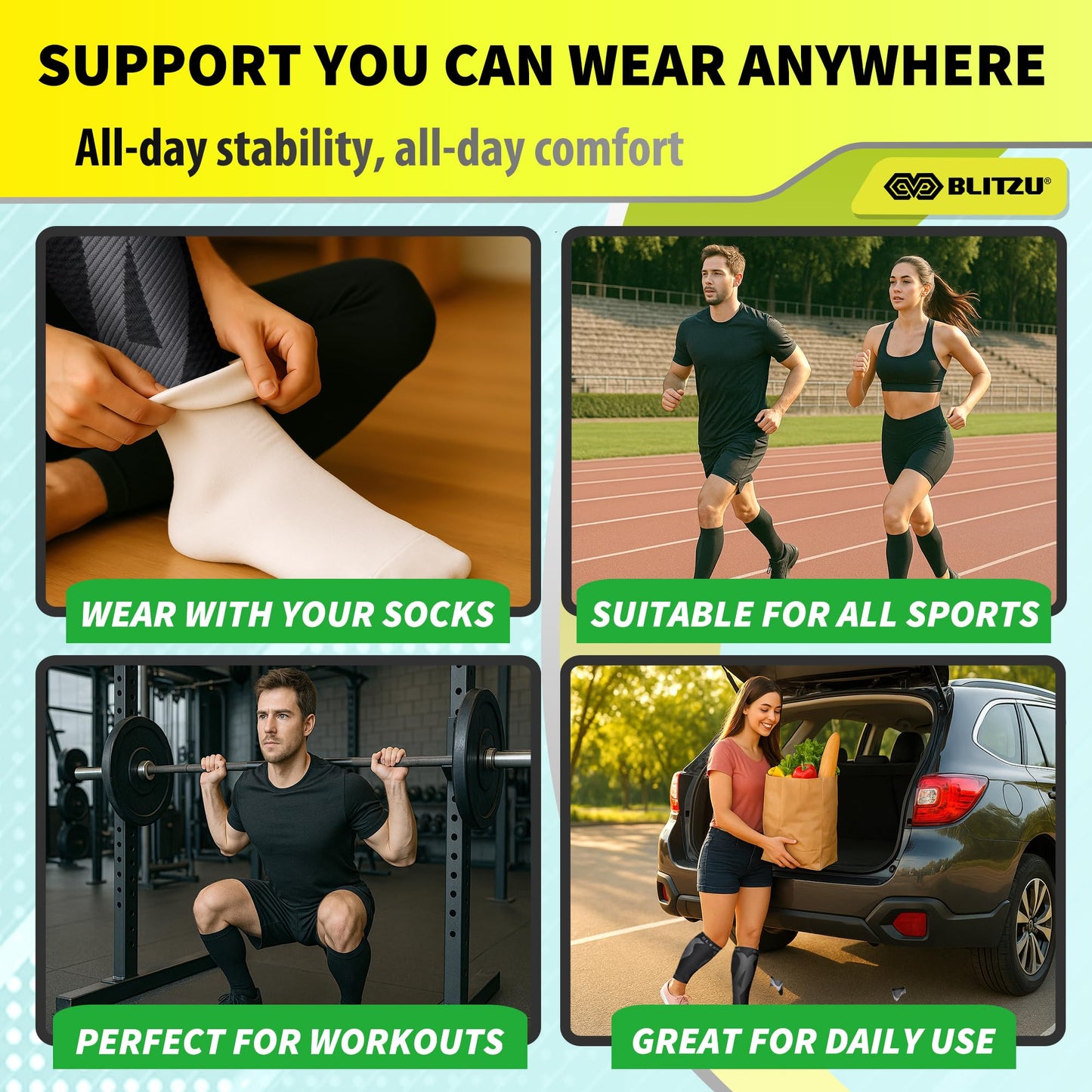 BLITZU Calf Compression Sleeves for Men and Women. Footless Compression Socks Support for Varicose Vein, Nursing, Running. Leg Sleeve Brace for Shin Splints, Pain Relief & Reduces Swelling Black L-XL