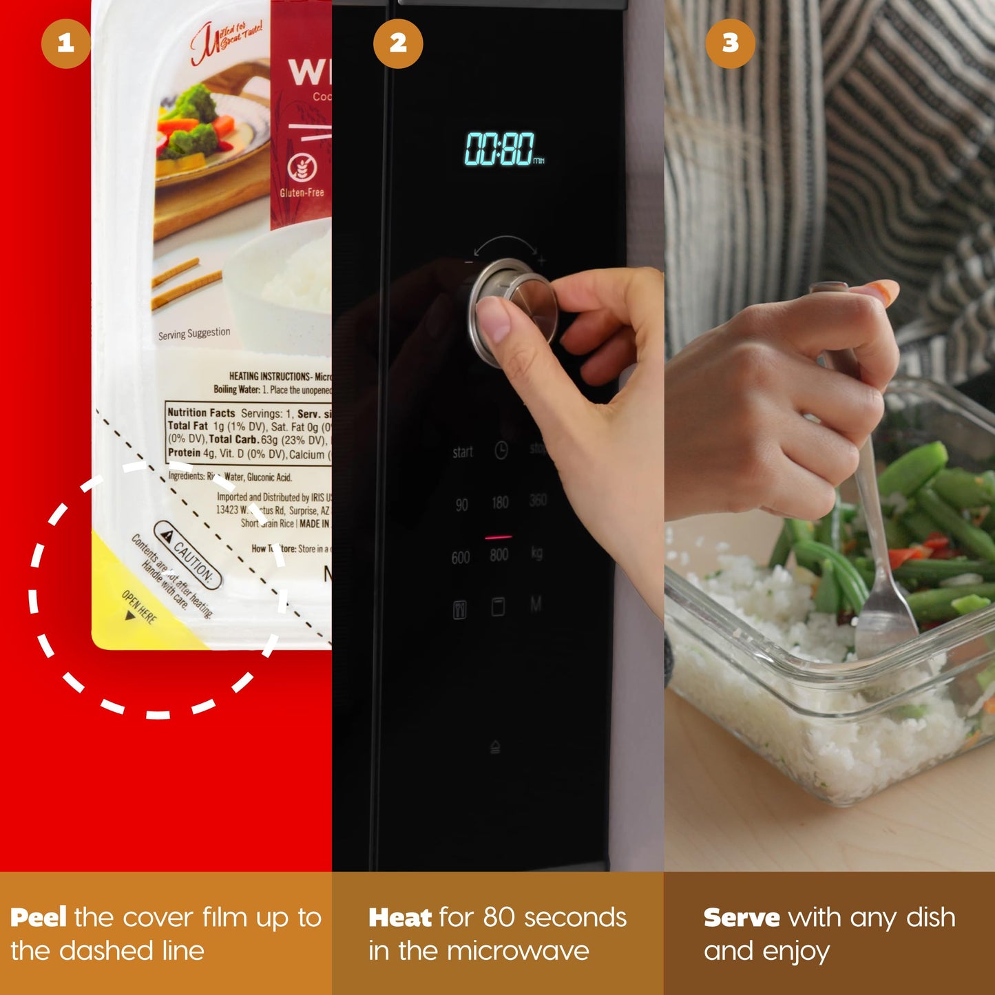 IRIS Instant White Rice (10 Pack), Ultra Premium Japanese Short Grain Sushi Sticky Rice, Microwave for 80 seconds (1.2 Minutes), Gluten Free Vegan, Grown Polished and Packed in Japan