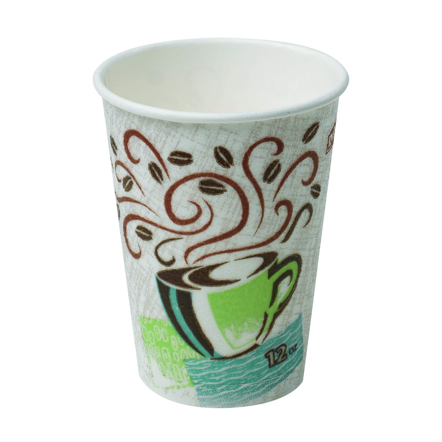 Dixie PerfecTouch 12 oz Paper Coffee Cups By GP PRO, Coffee Haze Design, 1000 Count (Individually Wrapped Disposable Cups), 5342CDWR