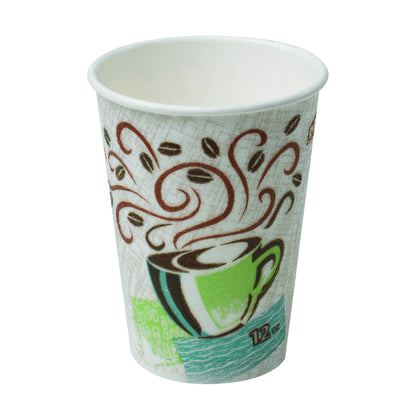 Dixie PerfecTouch 12 oz Paper Coffee Cups By GP PRO, Coffee Haze Design, 1000 Count (Individually Wrapped Disposable Cups), 5342CDWR