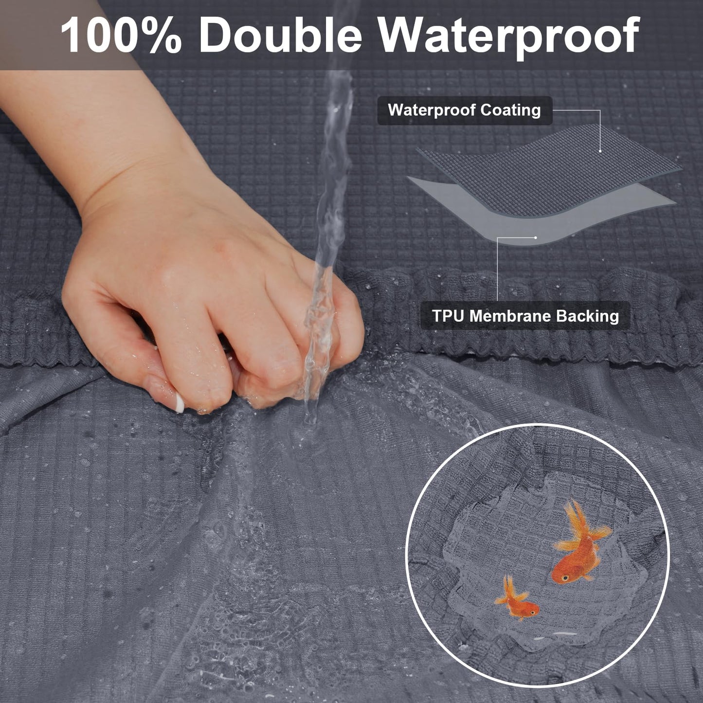 DISSA Waterproof Couch Cushion Covers, Washable Sofa Cushion Covers, Stretch Sofa Slipcovers, Thick Jacquard Fabric, Couch Sofa Covers for Pets Furniture Protector(3 Seaters + 1 Chaise, Grey)