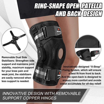 NEENCA Professional Knee Brace for Knee Pain, Hinged Knee Support with Patented X-Strap Fixing System, Medical for Pain Relief, Arthritis, Meniscus Tear, ACL, PCL, MCL, Runner, Sport -FSA/HSA Eligible
