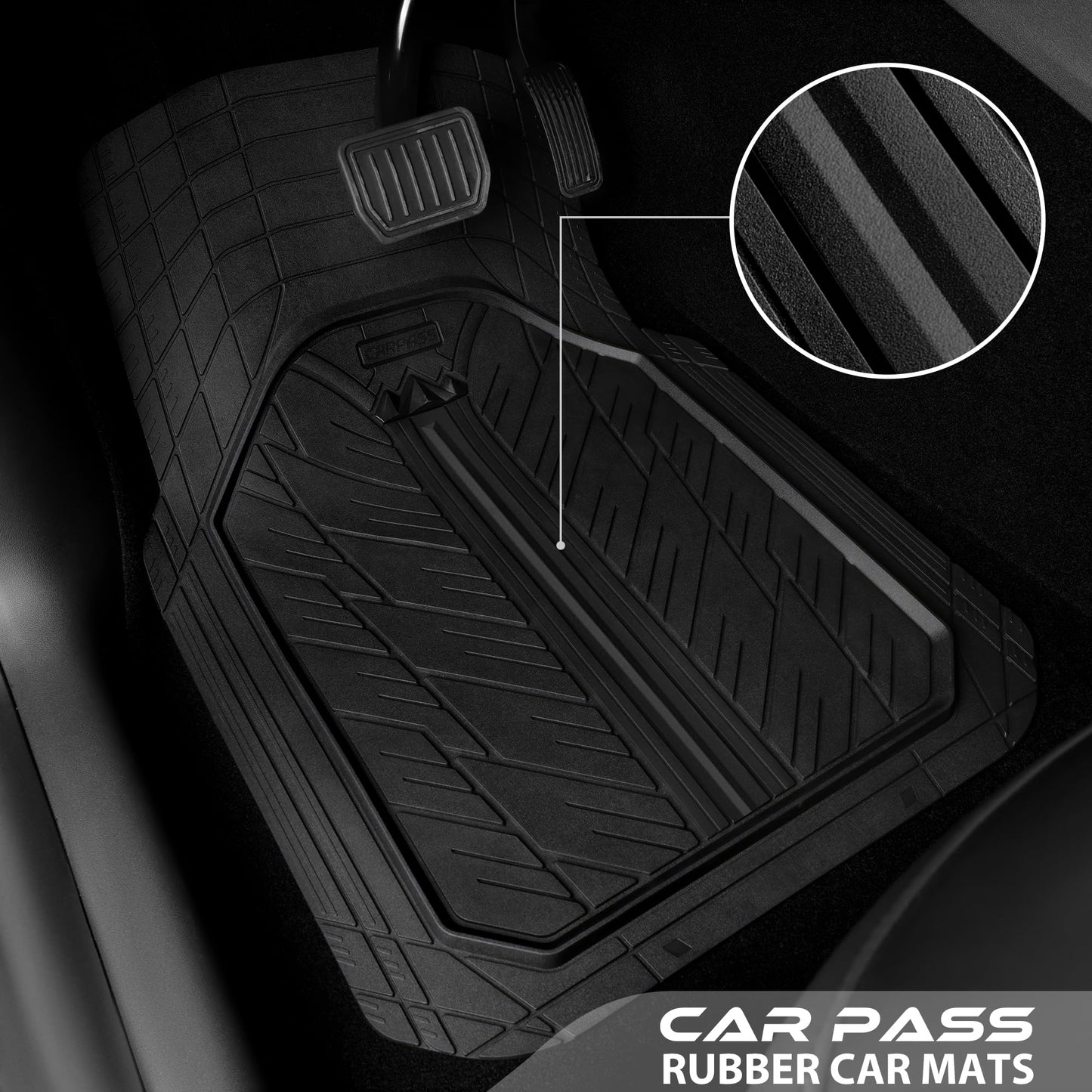 CAR PASS Heavy Rubber Car Floor Mats, Deep Waterproof Car Mats All Weather, Universal Trim-to Fit Automotive Floor Mats for Car SUV Truck Van, Durable Floor Liners Solid Black