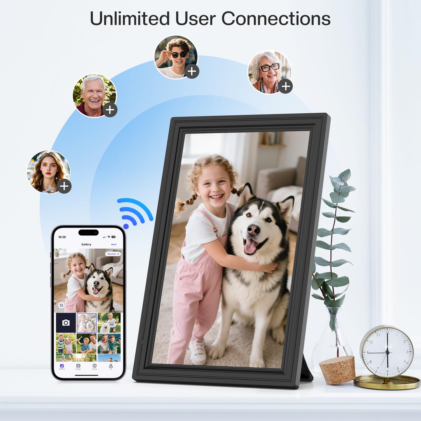 64GB Uhale 15.6" Digital Picture Frame, Large WiFi Electronic Photo Frames 1920 x 1080 IPS FHD Touch Screen, Share Photos and Videos Anywhere, Support SD/USB, Best Gifts for Parents and Grandparents