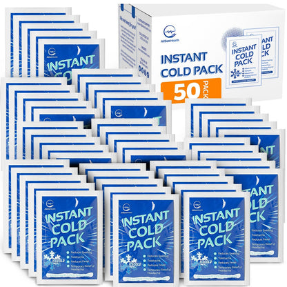 50 Pack Instant Ice Cold Pack (6” x 4.5”) - Disposable Instant Ice Packs for Injuries | Cold Compress Ice Pack for Pain Relief