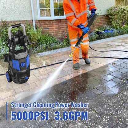 Electric Pressure Washer, 5000PSI Max 3.6 GPM 20FT Hose,35FT Power Cord 4 Different Tips Foam Cannon Power Washer
