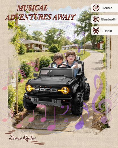 First Ride On 24V Ride on Toys for Big Kids, Licensed Ford Bronco Raptor Electric Car 2 Seater with Remote Control, Kids Ride on Cars w/ 2-Seater, 4.3 Mph Max Speed, Soft Start Function (24V, Black)