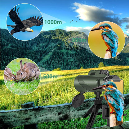 Monocular-Telescope 80x100 High Powered Monoculars High Definition for Adults High Powered with HD BAK4 Prism Smartphone Adapter Telescope Hunting Wildlife Bird Watching Travel Camping Hiking-Green