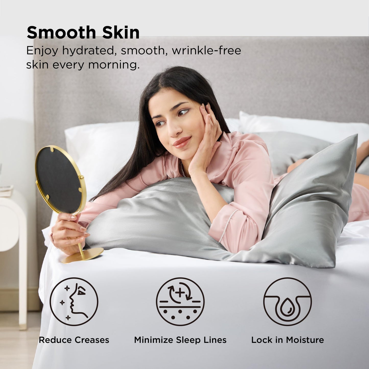 Bedsure Satin Pillowcase, Similar to Silk Pillow Cases Queen Size Set of 2, Cooling Pillow Case Covers with Envelope Closure, Room Decor Valentine Gifts for Women Men, Silver Grey, 20x30 Inches, 2pcs