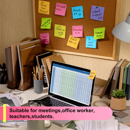 OHOME Sticky Notes - 12 Pads, 3”x3” - Colorful Self-Stick Post Notes Bulk - Office Desk Accessories | Teacher Classroom Must Haves,Aesthetic School Supplies for Home,Stocking Stuffers for Women