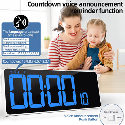 TXL 13 Inch Large Digital Wall Clock with Remote Control,LED Desk Clock Digital with DST/Calendar/Temperature/Timer Function, Auto Dimmer Digital Clock Large Display for Classroom/Office(Blue)