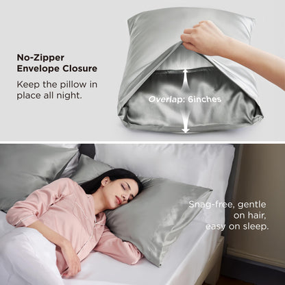 Bedsure Satin Pillowcase, Similar to Silk Pillow Cases Queen Size Set of 2, Cooling Pillow Case Covers with Envelope Closure, Room Decor Valentine Gifts for Women Men, Silver Grey, 20x30 Inches, 2pcs