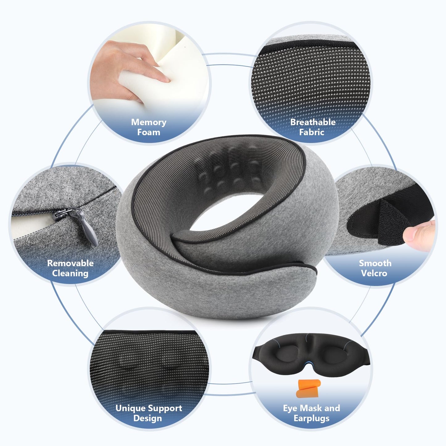 Purroch Advanced Memory Foam Neck Travel Pillow, Neck Pillow Airplane with Eye Mask & Ear Plugs, Designed for The Comfort of Travel & Office, The Pillow for Plane, Car, Home, Work, Dark Grey