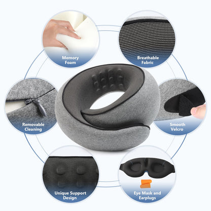 Purroch Advanced Memory Foam Neck Travel Pillow, Neck Pillow Airplane with Eye Mask & Ear Plugs, Designed for The Comfort of Travel & Office, The Pillow for Plane, Car, Home, Work, Dark Grey