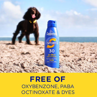 Coppertone Sport SPF 30 Sunscreen Spray, Body Sunscreen, Water Resistant Spray Sunscreen, 5.5 Oz, Pack of 2 (Packaging May Vary)