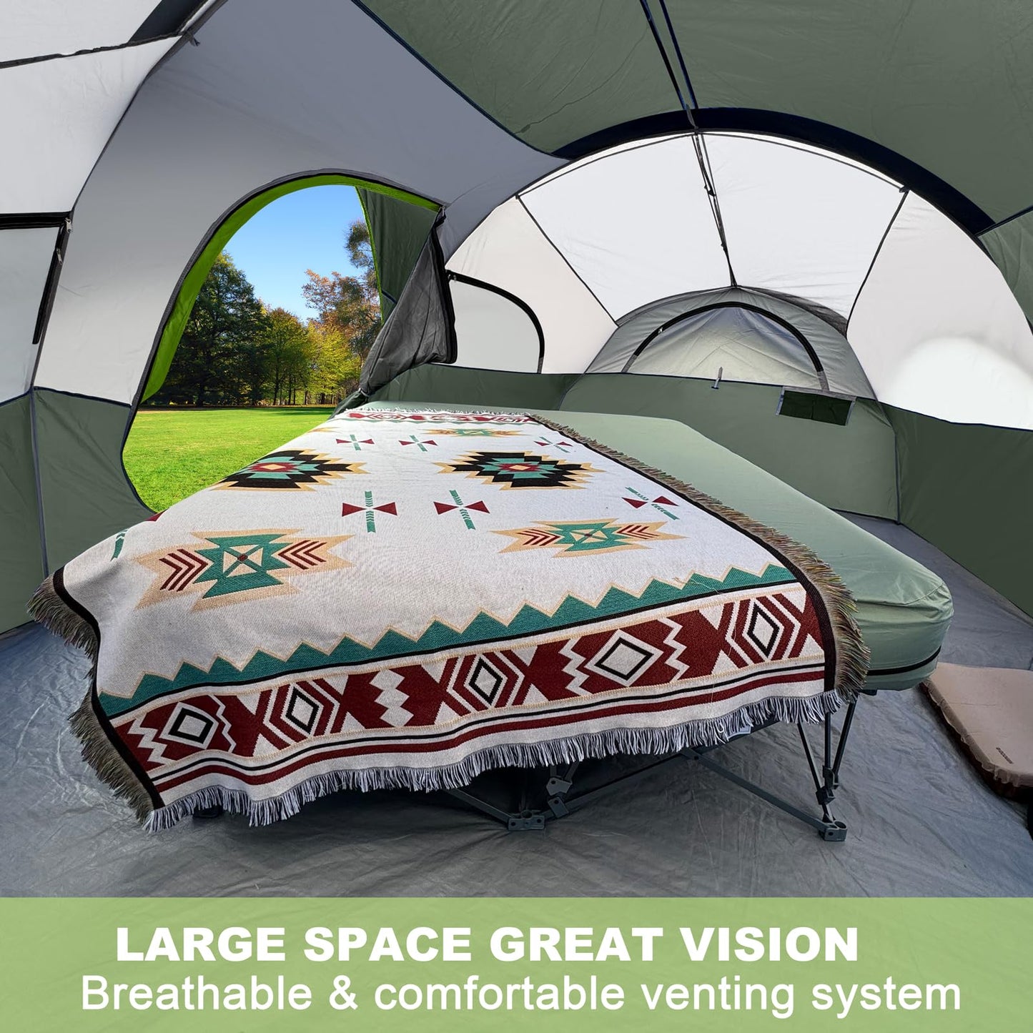 CAMPROS CP Tent 8 Person Camping Tents, Weather Resistant Family Tent, 5 Large Mesh Windows, Double Layer, Divided Curtain for Separated Room, Portable with Carry Bag