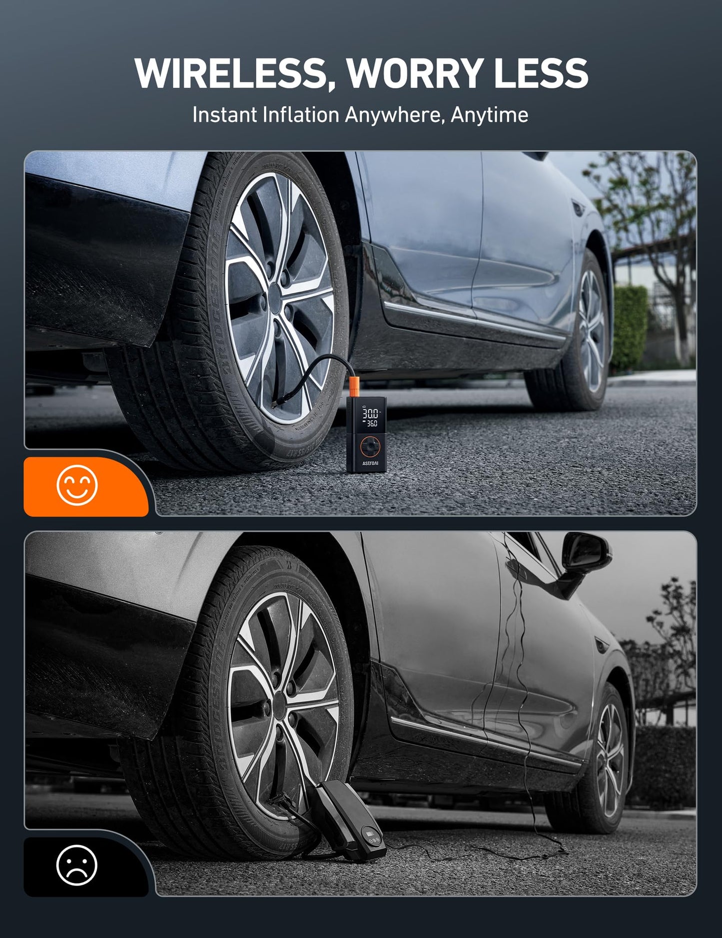 AstroAI L7 Tire Inflator Portable Air Compressor Cordless Mini Bike Pump with Digital Dual Values Display, 150 PSI Car Tires Air Pump with LED Lights&Pressure Gauge for Auto, Motorcycles, Bikes, Balls