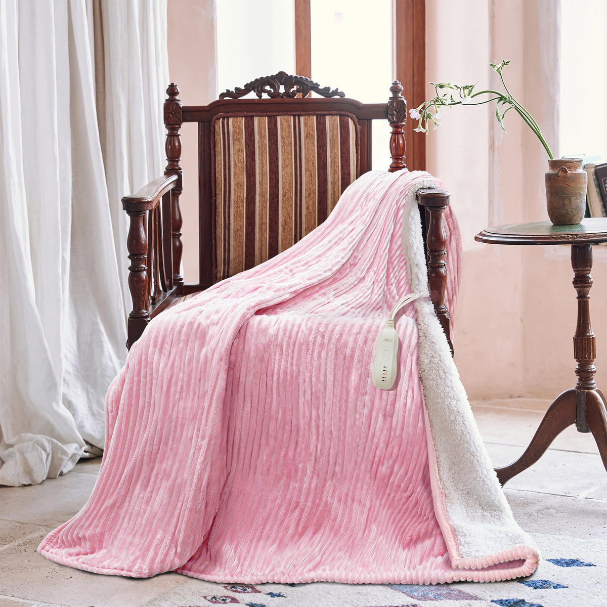 Texciting Heated Blanket Electric Blanket Throw 50”X60”-Heating Throw with 5 Heat Settings-3 Hours Auto Off,ETL Certified,Machine Washable (Pink)