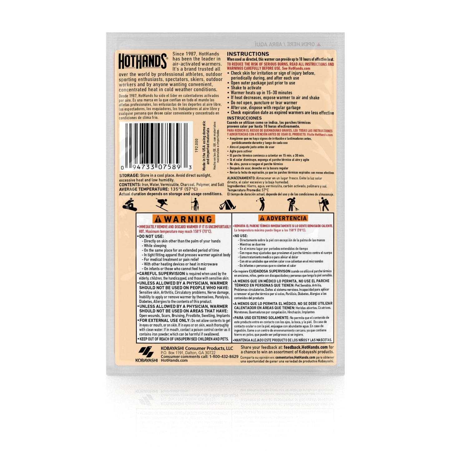 Hothands HH1ED240E-AMZ Body & Hand Super Warmers - Long Lasting Safe Natural Odorless Air Activated Warmers - Up to 18 Hours of Heat - 40 Individual Warmers