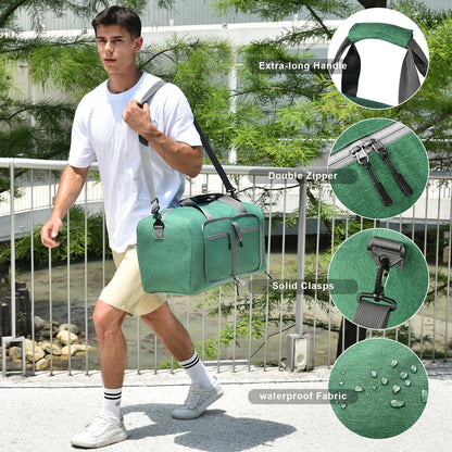 Dimayar 65L Travel Duffle Bag for Men Women - Foldable Duffel Bag with Shoes Compartment - Overnight Bags Waterproof & Tear Resistant(Forest Green)